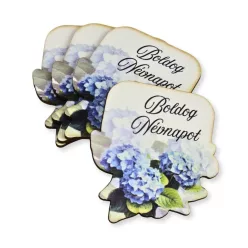   Nyomtatott dekorkarton - Boldog névnapot virágos tábla - kék 4db/csomag