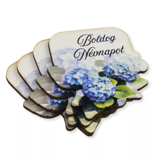 Nyomtatott dekorkarton - Boldog névnapot virágos tábla - kék 4db/csomag