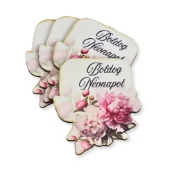   Nyomtatott dekorkarton - Boldog névnapot virágos tábla - rózsaszín 4db/csomag