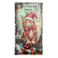 Nyomtatott fa tábla - Karácsonyi cicás akasztós tábla