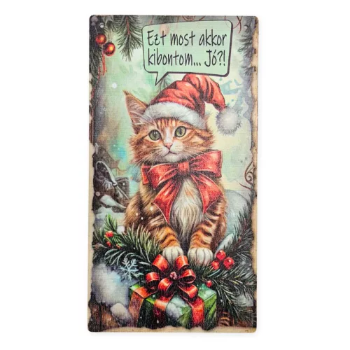 Nyomtatott fa tábla - Karácsonyi cicás akasztós tábla