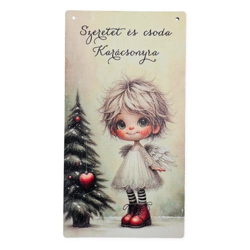 Nyomtatott fa tábla - Angyalkás akasztós tábla