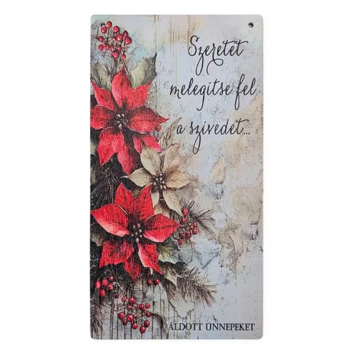 Nyomtatott fa tábla - Mikulásvirágos akasztós tábla