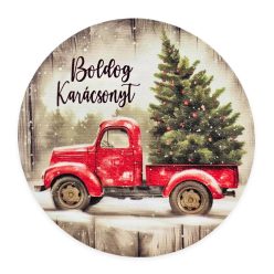   Nyomtatott fa tábla koszorú közép - Autós karácsonyi 11,8cm