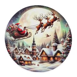   Nyomtatott fa tábla koszorú közép - Télapó a város felett 11,8cm