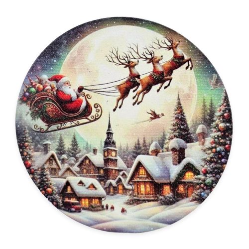 Nyomtatott fa tábla koszorú közép - Télapó a város felett 11,8cm