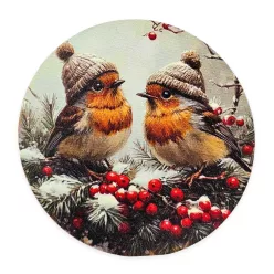   Nyomtatott fa tábla koszorú közép - Sapkás madarak 11,8cm