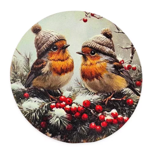 Nyomtatott fa tábla koszorú közép - Sapkás madarak 11,8cm