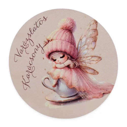 Nyomtatott fa tábla koszorú közép - Angyalkás 11,8cm