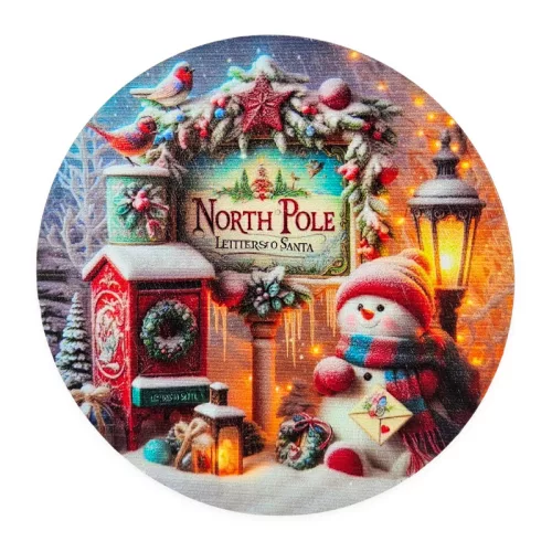 Nyomtatott fa tábla koszorú közép - North pole11,8cm