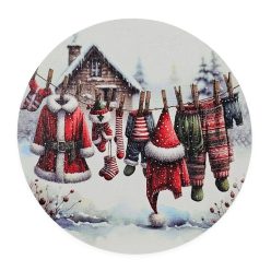   Nyomtatott fa tábla koszorú közép - Télapó ruhái 11,8cm