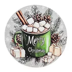   Nyomtatott fa tábla koszorú közép - Zöld bögrés 11,8cm