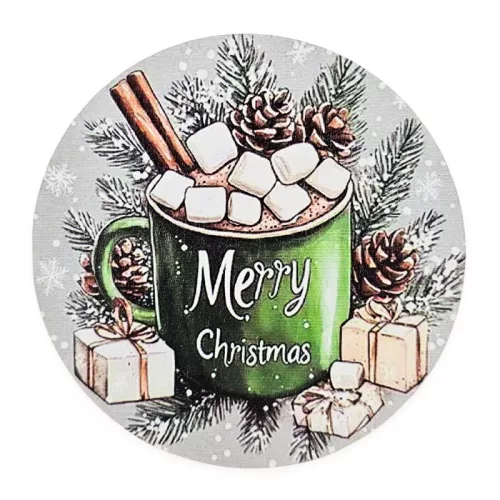 Nyomtatott fa tábla koszorú közép - Zöld bögrés 11,8cm