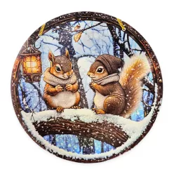 Nyomtatott fa tábla koszorú közép - Két mókus 11,8cm