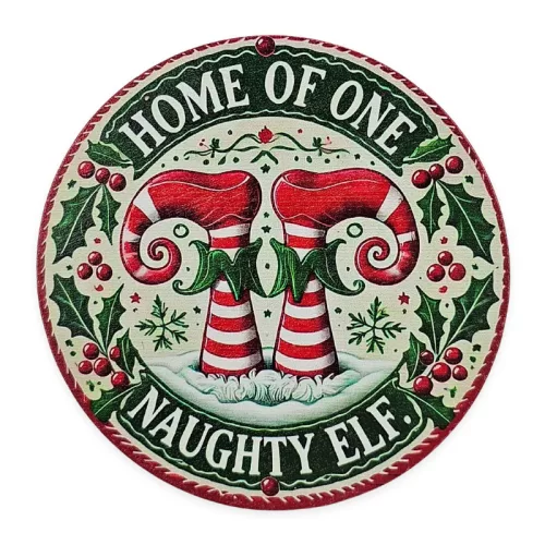 Nyomtatott fa tábla koszorú közép - Elf lábak 11,8cm