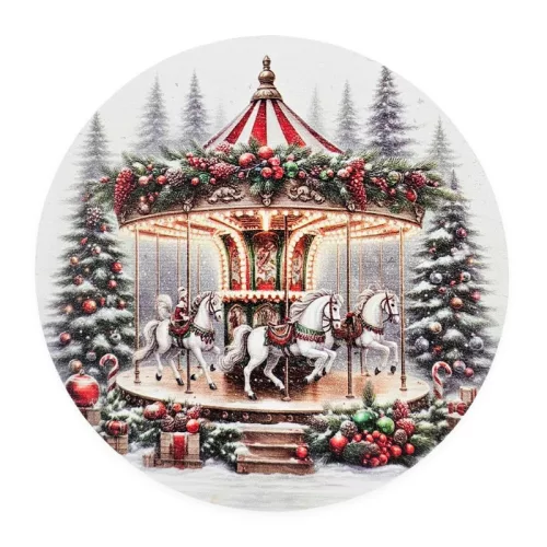 Nyomtatott fa tábla koszorú közép - Körhintás 11,8cm