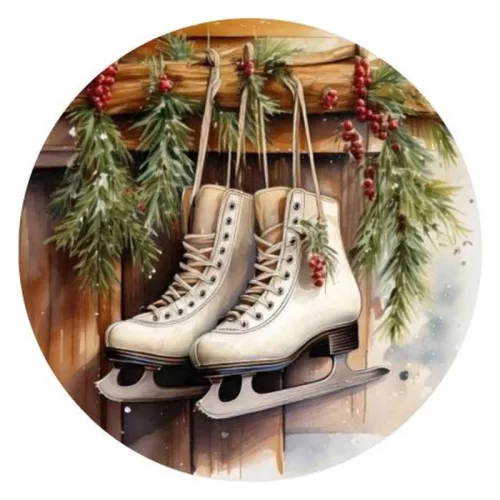 Nyomtatott fa tábla koszorú közép - Korcsolya cipők 14,8cm