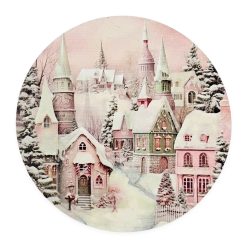   Nyomtatott fa tábla koszorú közép - Pasztell házak 11,8cm