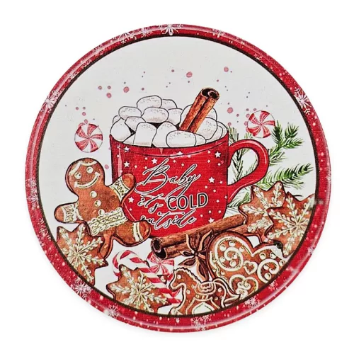 Nyomtatott fa tábla koszorú közép - Fahéjas forró csoki 11,8cm