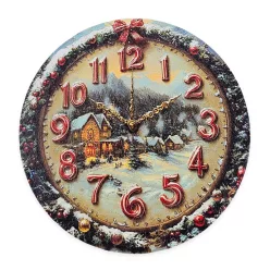   Nyomtatott fa tábla koszorú közép - Karácsonyi óra 11,8cm