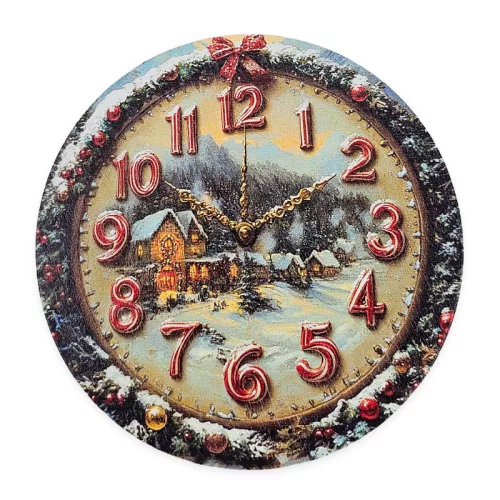 Nyomtatott fa tábla koszorú közép - Karácsonyi óra 11,8cm