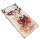 Nyomtatott fa tábla - Piros karácsonyi téma - Szarvas 13x24,3cm