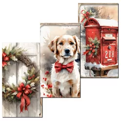   Nyomtatott dekorkarton - Karácsonyi piros téma táblák 3db/csomag