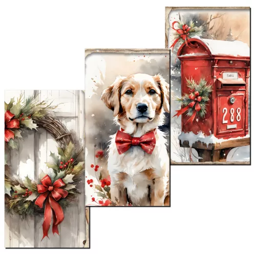 Nyomtatott dekorkarton - Karácsonyi piros téma táblák 3db/csomag