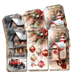   Nyomtatott dekorkarton - Karácsonyi piros téma - biléták 6db/csomag