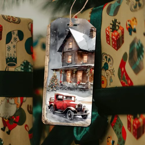 Nyomtatott dekorkarton - Karácsonyi piros téma - biléták 6db/csomag