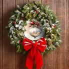 Nyomtatott fa tábla koszorú közép - Karácsonyi piros téma koszorú közép 11,8cm