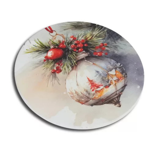 Nyomtatott fa tábla koszorú közép - Karácsonyi piros téma koszorú közép 11,8cm