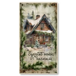   Nyomtatott fa tábla - Zöld karácsonyi téma - Szeretet 13x24,3cm