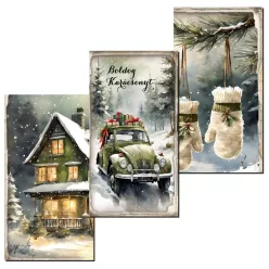   Nyomtatott dekorkarton - Karácsonyi zöld téma táblák 3db/csomag