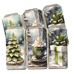   Nyomtatott dekorkarton - Karácsonyi zöld téma - biléták 6db/csomag