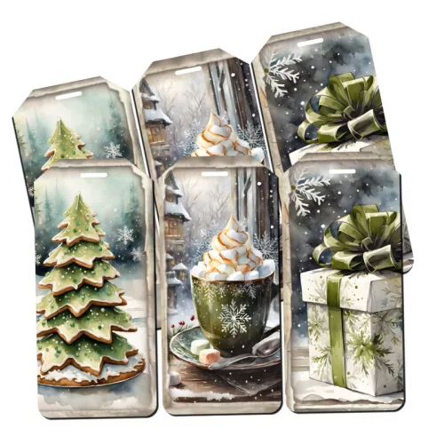 Nyomtatott dekorkarton - Karácsonyi zöld téma - biléták 6db/csomag