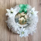 Nyomtatott fa tábla koszorú közép - Karácsonyi zöld téma koszorú közép 11,8cm