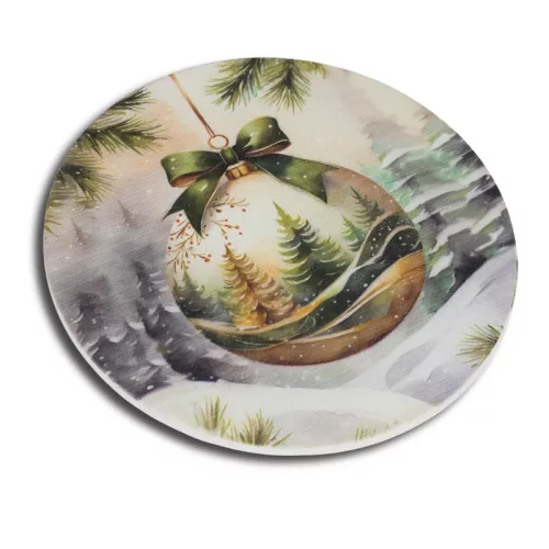 Nyomtatott fa tábla koszorú közép - Karácsonyi zöld téma koszorú közép 11,8cm