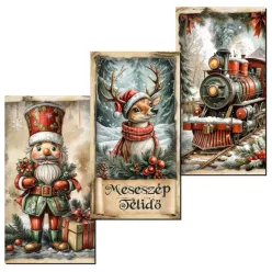   Nyomtatott dekorkarton - Karácsonyi piros-zöld téma táblák 3db/csomag