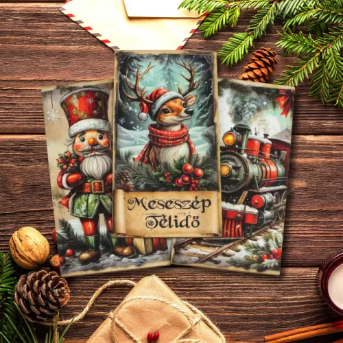Nyomtatott dekorkarton - Karácsonyi piros-zöld téma táblák 3db/csomag