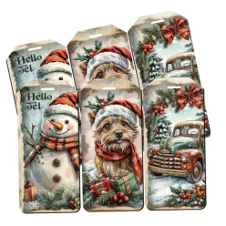   Nyomtatott dekorkarton - Karácsonyi piros-zöld téma - biléták 6db/csomag