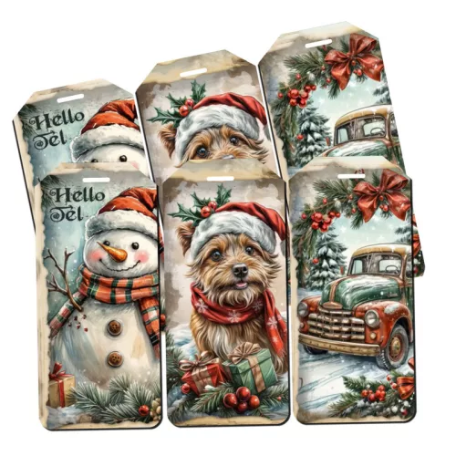 Nyomtatott dekorkarton - Karácsonyi piros-zöld téma - biléták 6db/csomag