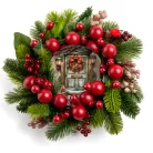 Nyomtatott fa tábla koszorú közép - Karácsonyi piros-zöld téma koszorú közép 11,8cm