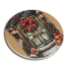 Nyomtatott fa tábla koszorú közép - Karácsonyi piros-zöld téma koszorú közép 11,8cm