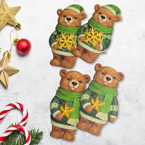 Nyomtatott dekorkarton - Karácsonyi zöld maci pár 4db/csomag