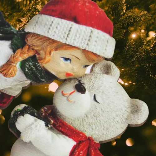 Nyomtatott dekorkarton - Kislány macival 10x13cm