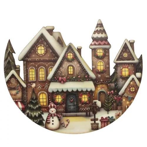 Nyomtatott dekorkarton - Félkoszorú közép - házikós 10x11,8cm