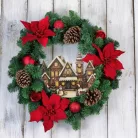 Nyomtatott dekorkarton - Félkoszorú közép - házikós 10x11,8cm