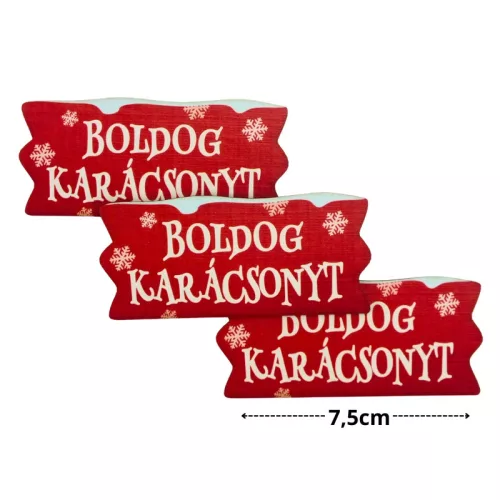 Nyomtatott dekorkarton - Karácsonyi szalag tábla havas - piros 3db
