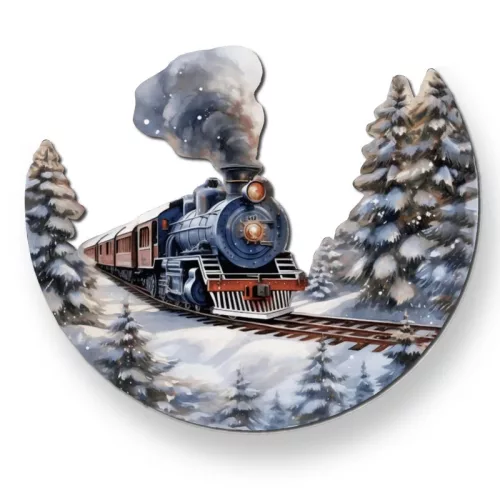 Nyomtatott dekorkarton - Félkoszorú közép - vonatos 10x11,8cm